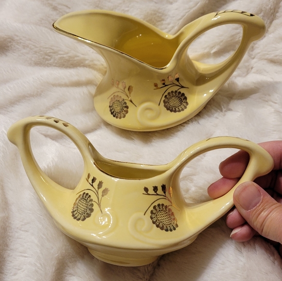 MCM Vintage Pearl China Company Sugar Yellow Creamer 22 Karat Gold Floral Design - Picture 4 of 7